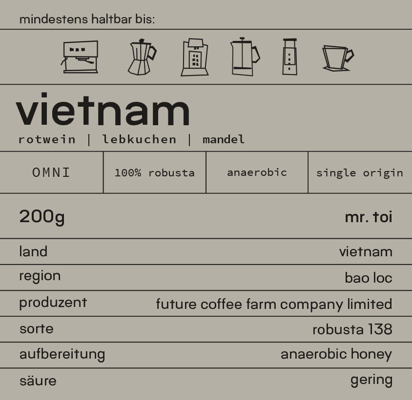 Mr.Toi Vietnam Box 200g Robusta Kaffee Kaffeekärtchen